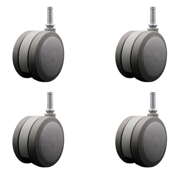 Service Caster 4'' Gray Heavy Duty Floor Safe Twin Wheel Caster 7/16 Grip Ring Stem , 4PK SCC-GR02S100-TPR-GRY-716176-4 - main